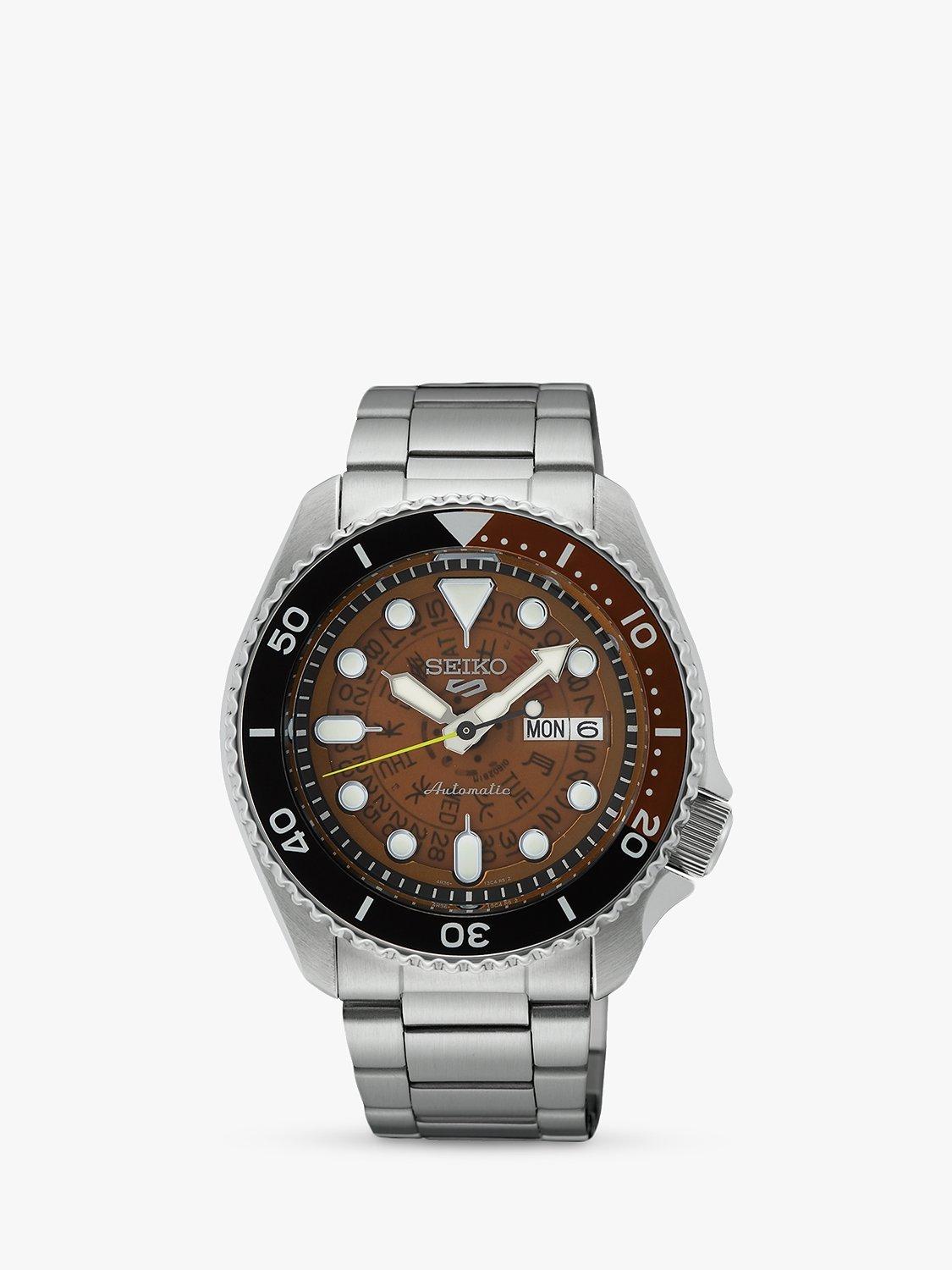 Seiko SRPJ47K1 Men's 5 Sports SKX Day Date Automatic Bracelet Strap Watch, Silver/Orange