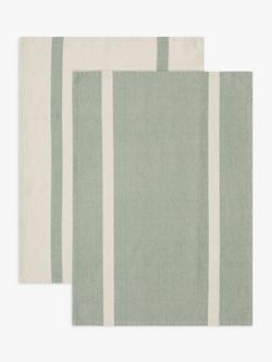 John Lewis Leckford Striped Cotton Tea Towels, Pack of 2, Green, Green