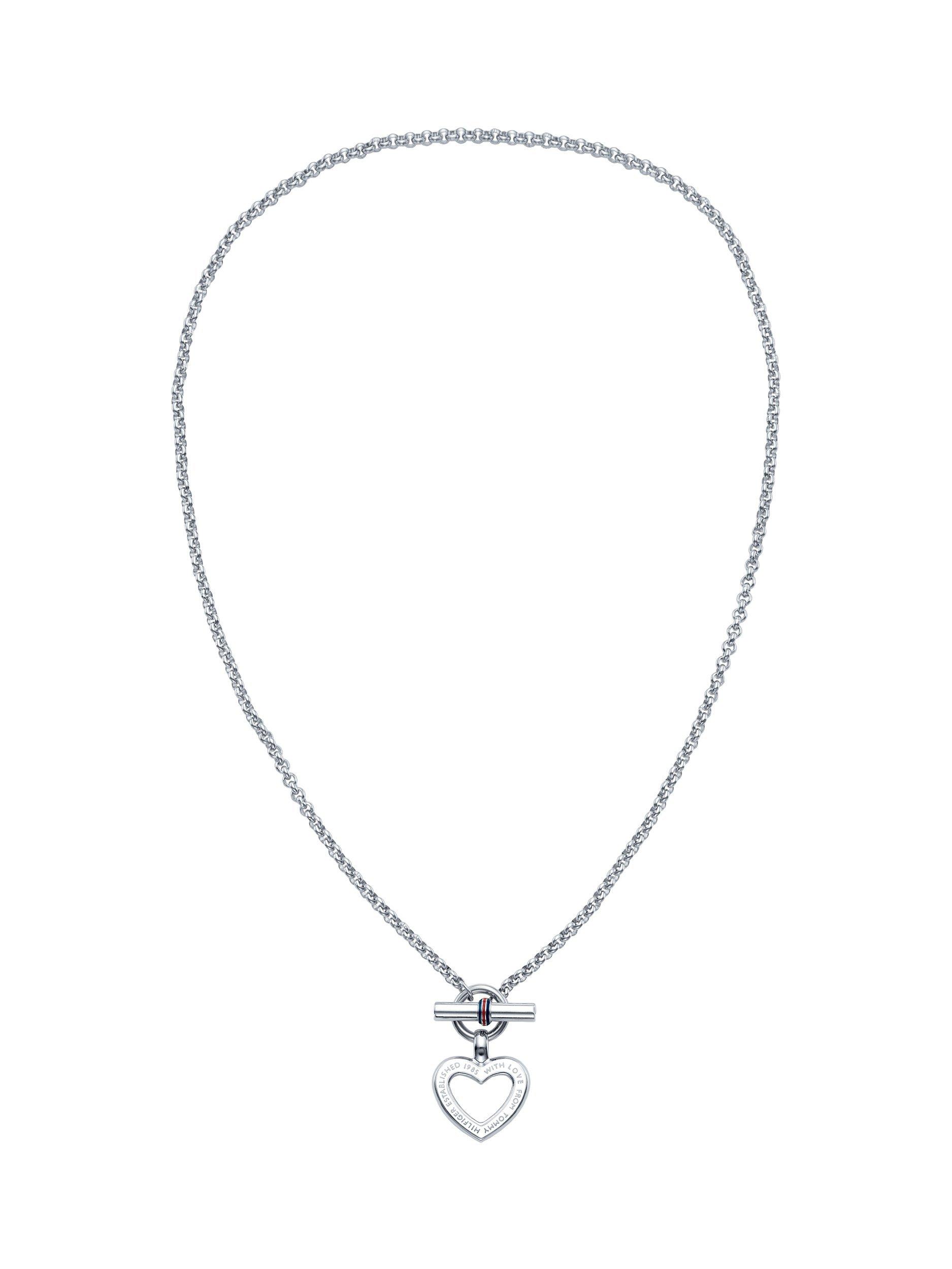 Tommy Hilfiger Enamel Heart Toggle Necklace, Silver