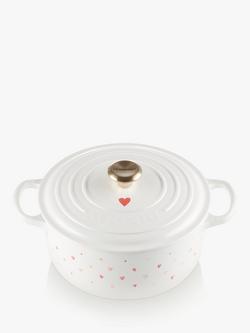 Le Creuset Cast Iron Mini Hearts Round Casserole, 22cm, White/Pink, White/Pink