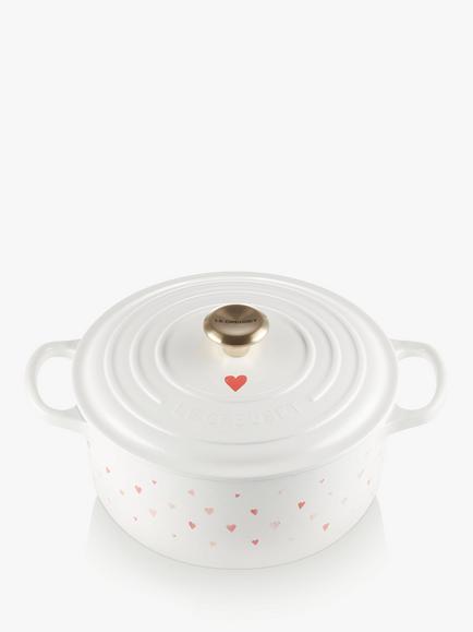 Le Creuset Cast Iron Mini Hearts Round Casserole, 22cm, White/Pink, White/Pink