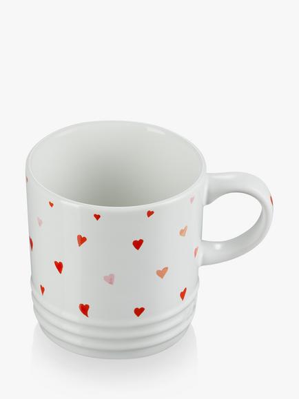 Le Creuset Stoneware Mini Hearts Mug, 350ml, White/Pink - view 2, White/Pink