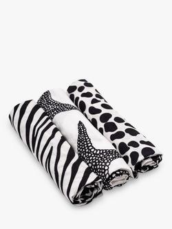 Etta Loves GOTS Organic Cotton Animal Print Sensory Muslin Squares, Pack of 3, Multi, Multi