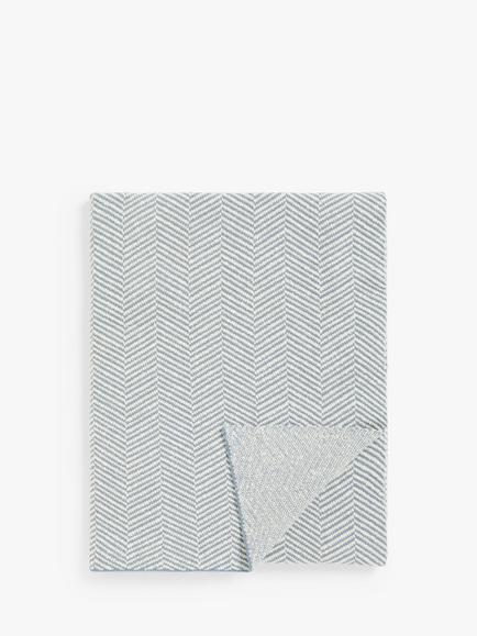 John Lewis Herringbone Knit Throw, Blue