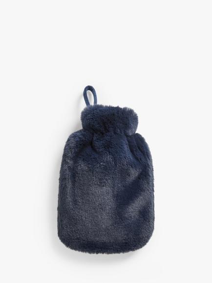 John Lewis Faux Fur Hot Water Bottle, Navy