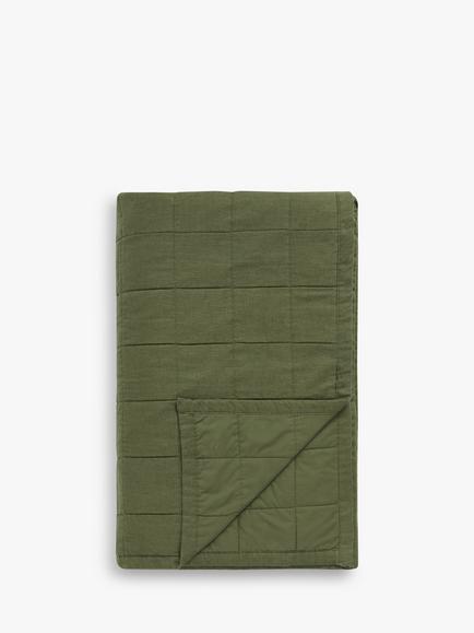 John Lewis Linen Blend Quilted Bedspread, Avocado