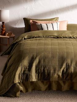 John Lewis Linen Blend Quilted Bedspread - view 2, Avocado