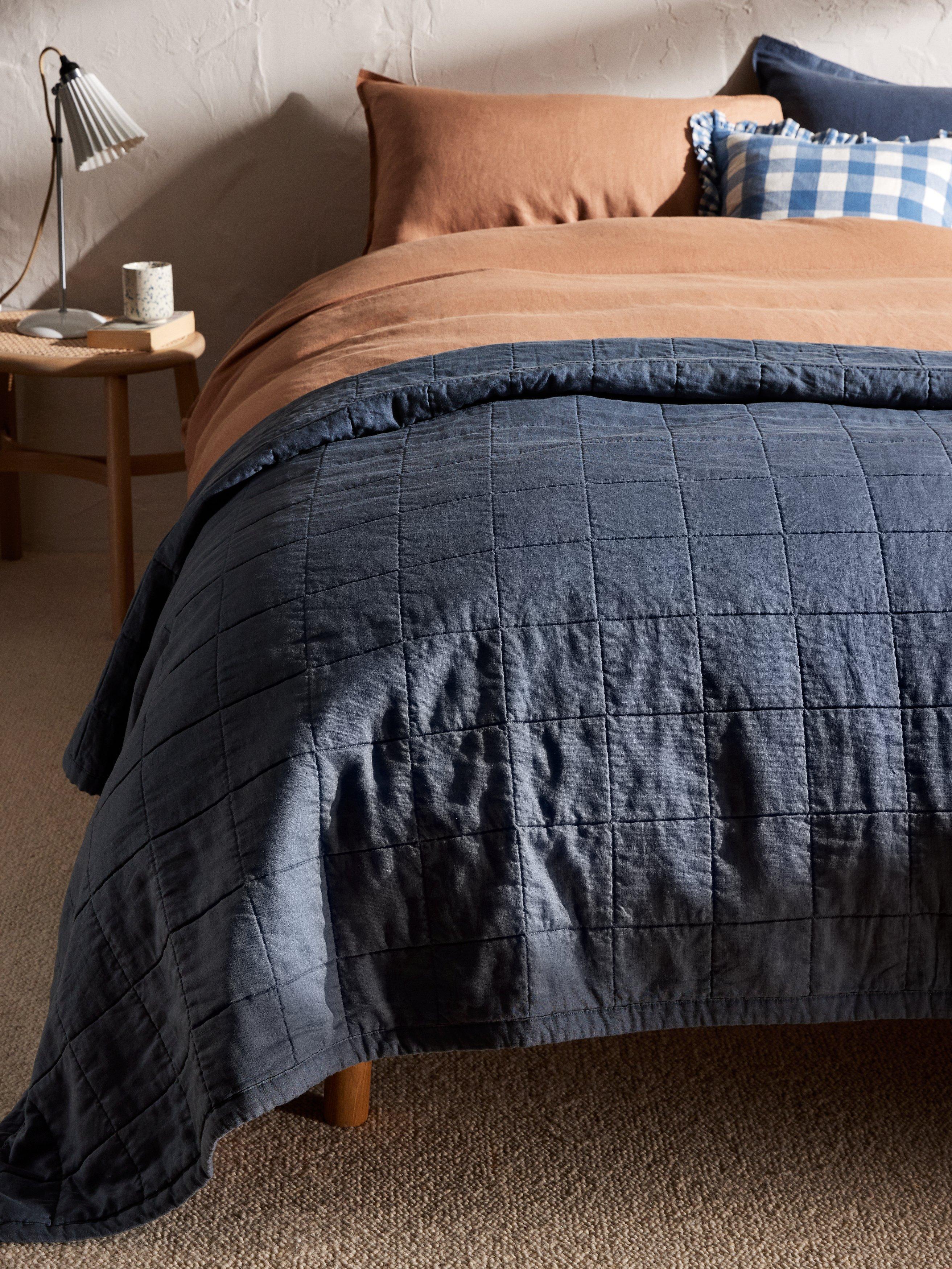 John Lewis Linen Blend Quilted Bedspread Denim Blue