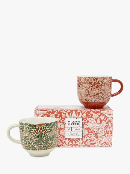 William Morris At Home Strawberry Thief & Garden Fine China Mugs, Set of 2, 250ml, Multi, Multi