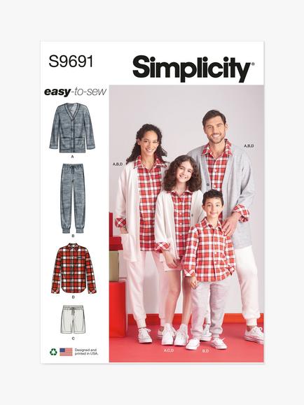 Simplicity Adult and Child Loungewear Sewing Pattern, S9691, Multi