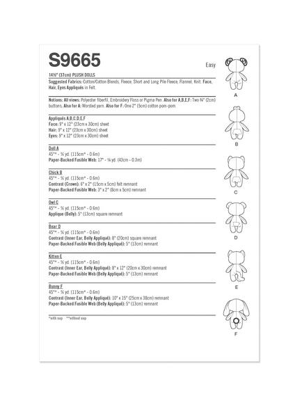 Simplicity 37cm Plush Dolls Sewing Pattern, S9665OS - view 2, 