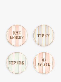 Yvonne Ellen Slogan Round Ceramic Coasters, Set of 4, Assorted, Multi