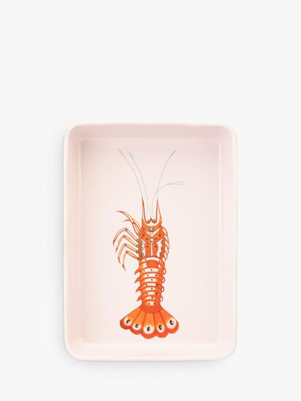 Yvonne Ellen Lobster Rectangular Stoneware Roaster, 30cm, Pink/Multi - view 2, Multi