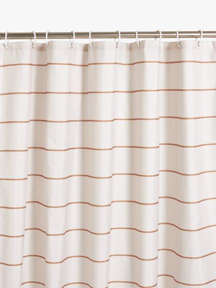 John Lewis Textured Wide Horizontal Stripe Recycled Polyester Shower Curtain, Caramel, Caramel