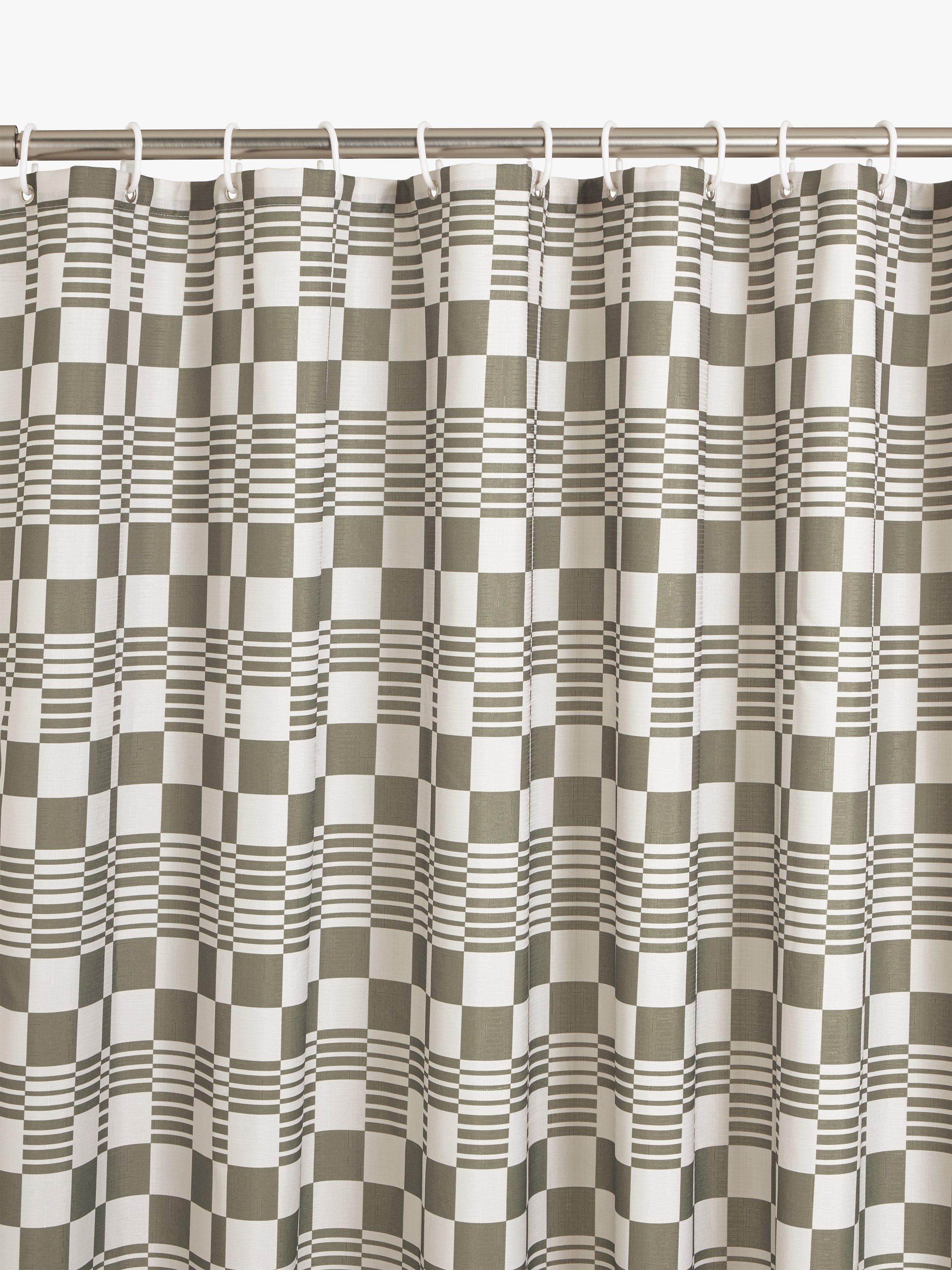 John Lewis Textured Checkerboard Recycled Polyester Shower Curtain, Sage