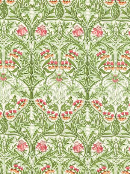 Morris & Co. Bluebell Linen Blend Furnishing Fabric, Leaf Green/Sweet Briar