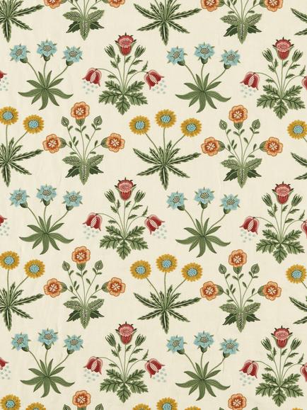 Morris & Co. Daisy Embroidery Furnishing Fabric, Cream/Multi, Cream/Multi
