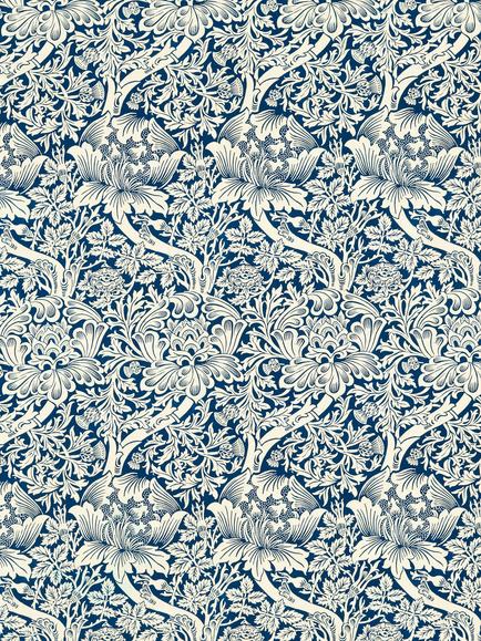 Morris & Co. Rose & Thistle Furnishing Fabric, Indigo, Indigo