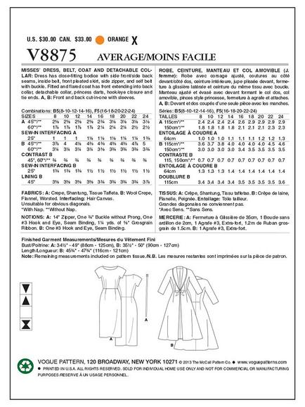 Vogue Misses' Vintage Dress and Coat Sewing Pattern, V8875 - view 2, 