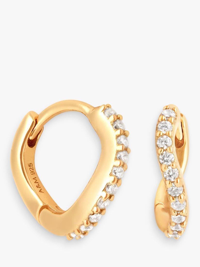 Product image 1 of 2, which shows Astrid & Miyu Wave Crystal Huggie Earrings, Gold