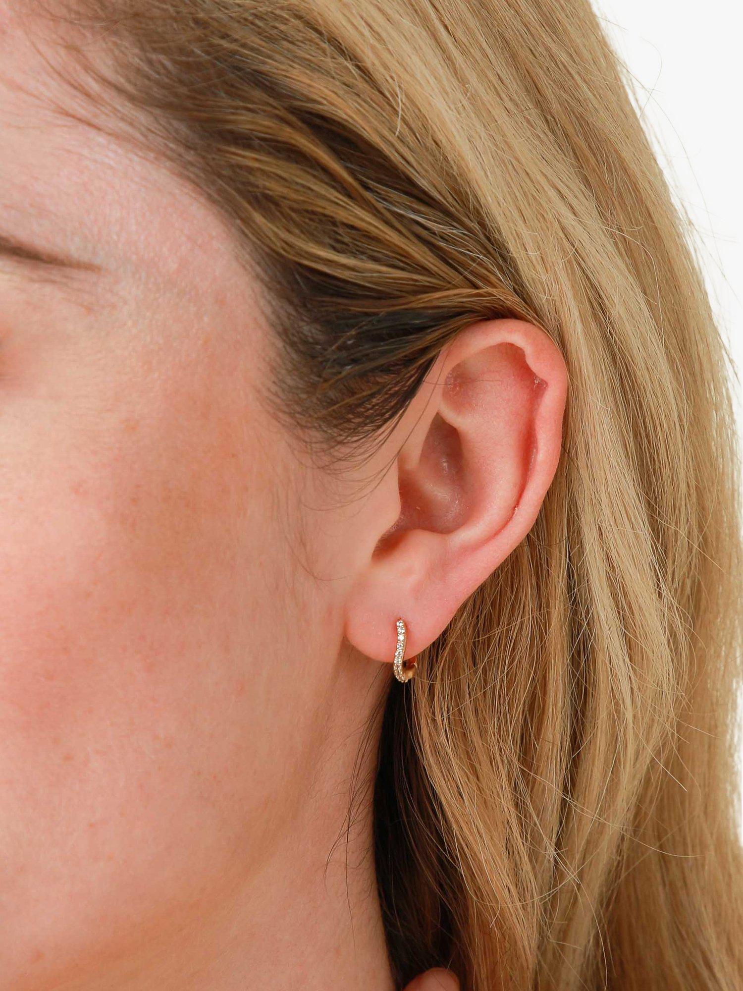Product image 2 of 2, which shows Astrid & Miyu Wave Crystal Huggie Earrings, Gold