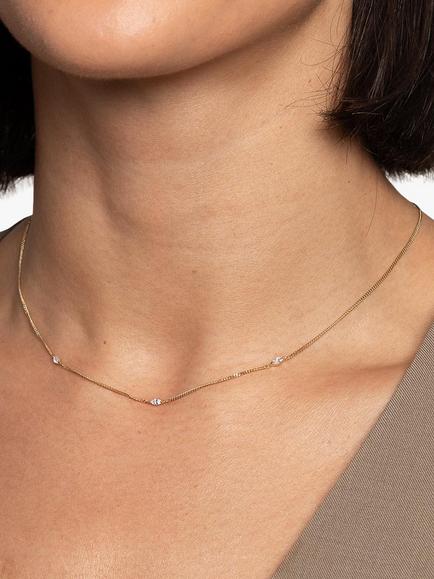 Astrid & Miyu Navette Cubic Zirconia Chain Necklace, Gold - view 2, Gold