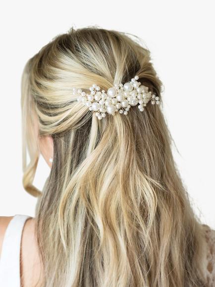 Ivory & Co. Pearl Blossom Silver Plated Hair Clip, Silver - view 2, Silver