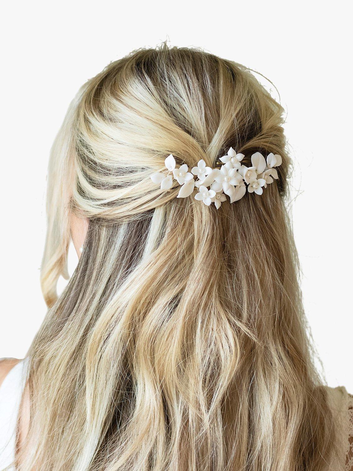 Product image 2 of 5, which shows Ivory & Co. Snowdrop Silver Plated Faux Pearl Hair Clip, Silver