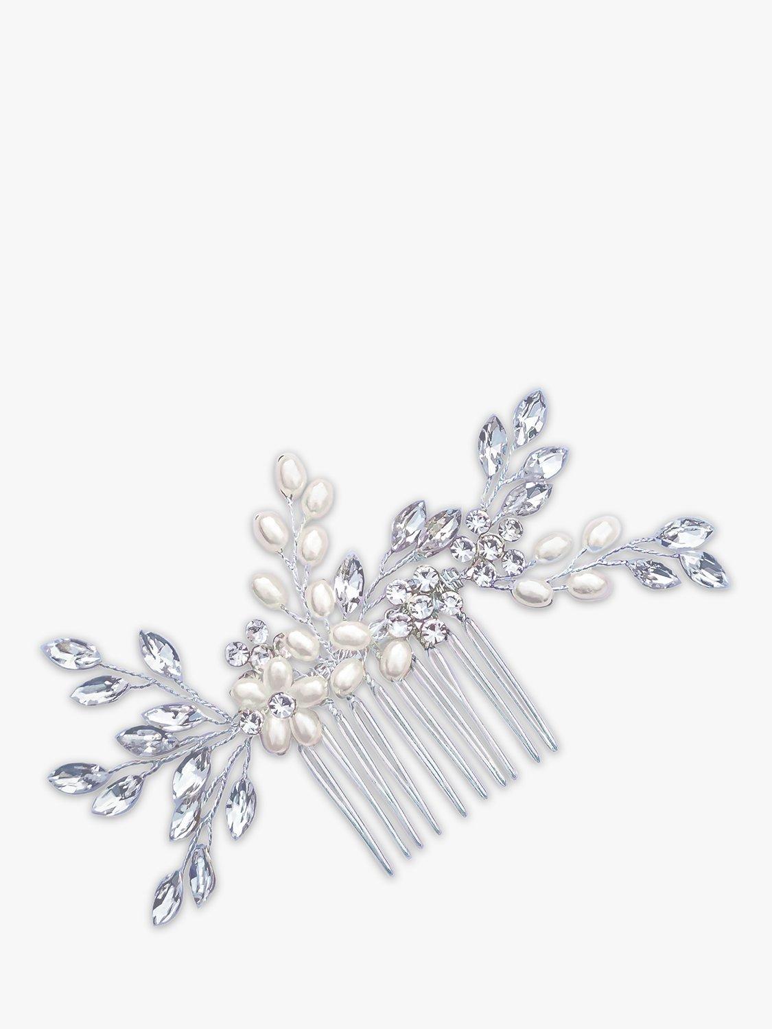 Product image 1 of 6, which shows Ivory & Co. Shimmer Crystal Silver Plated Hair Slide, Silver