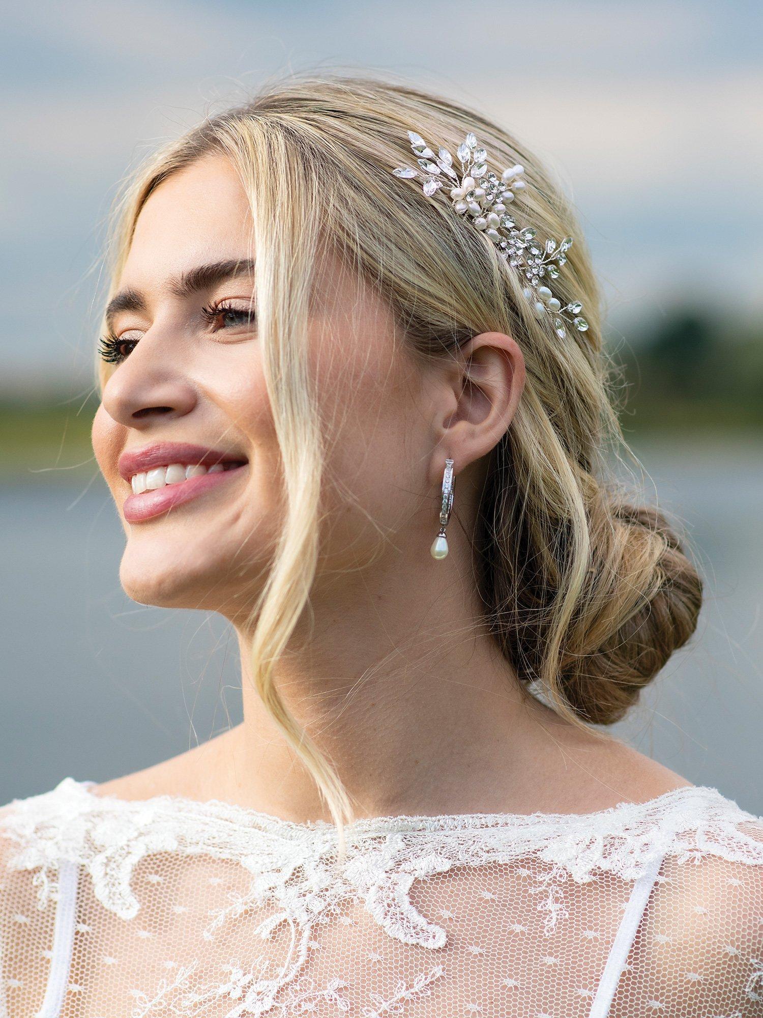 Product image 4 of 6, which shows Ivory & Co. Shimmer Crystal Silver Plated Hair Slide, Silver