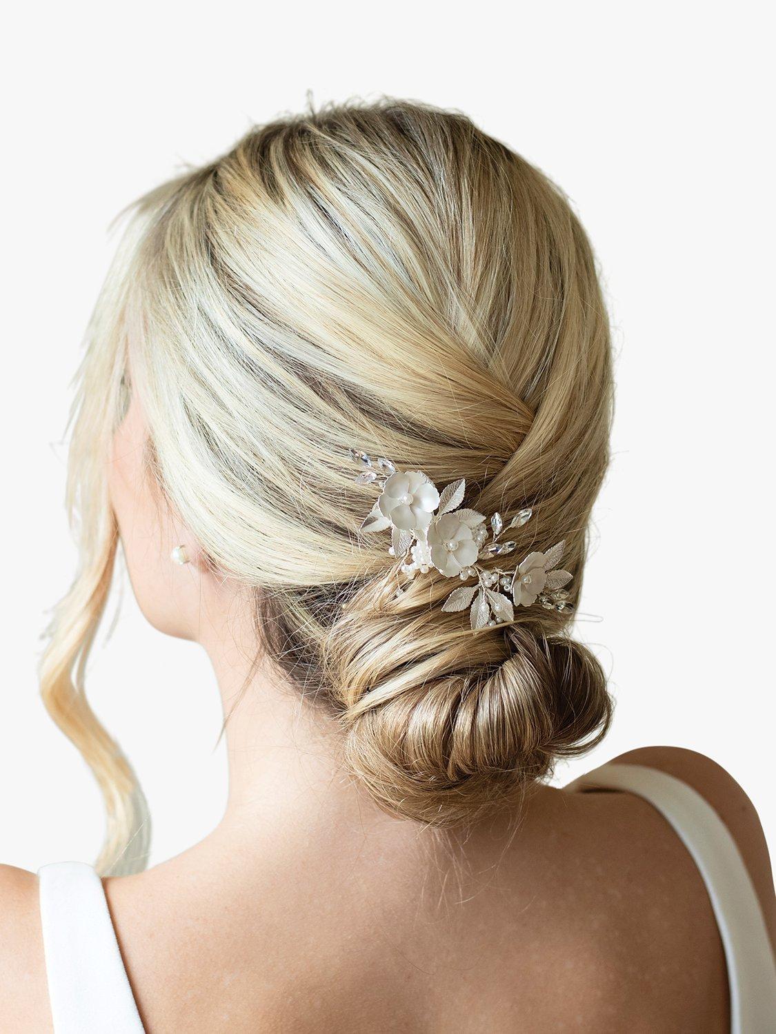 Product image 2 of 5, which shows Ivory & Co. Gardenia Crystal Silver Plated Hair Clip, Silver