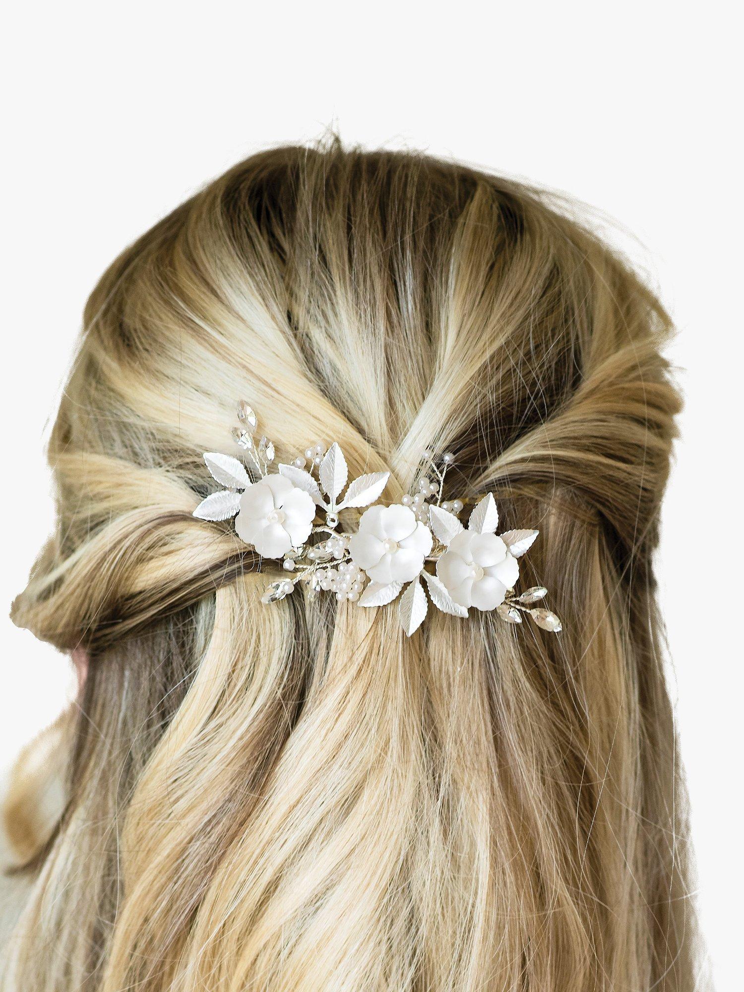 Product image 4 of 5, which shows Ivory & Co. Gardenia Crystal Silver Plated Hair Clip, Silver