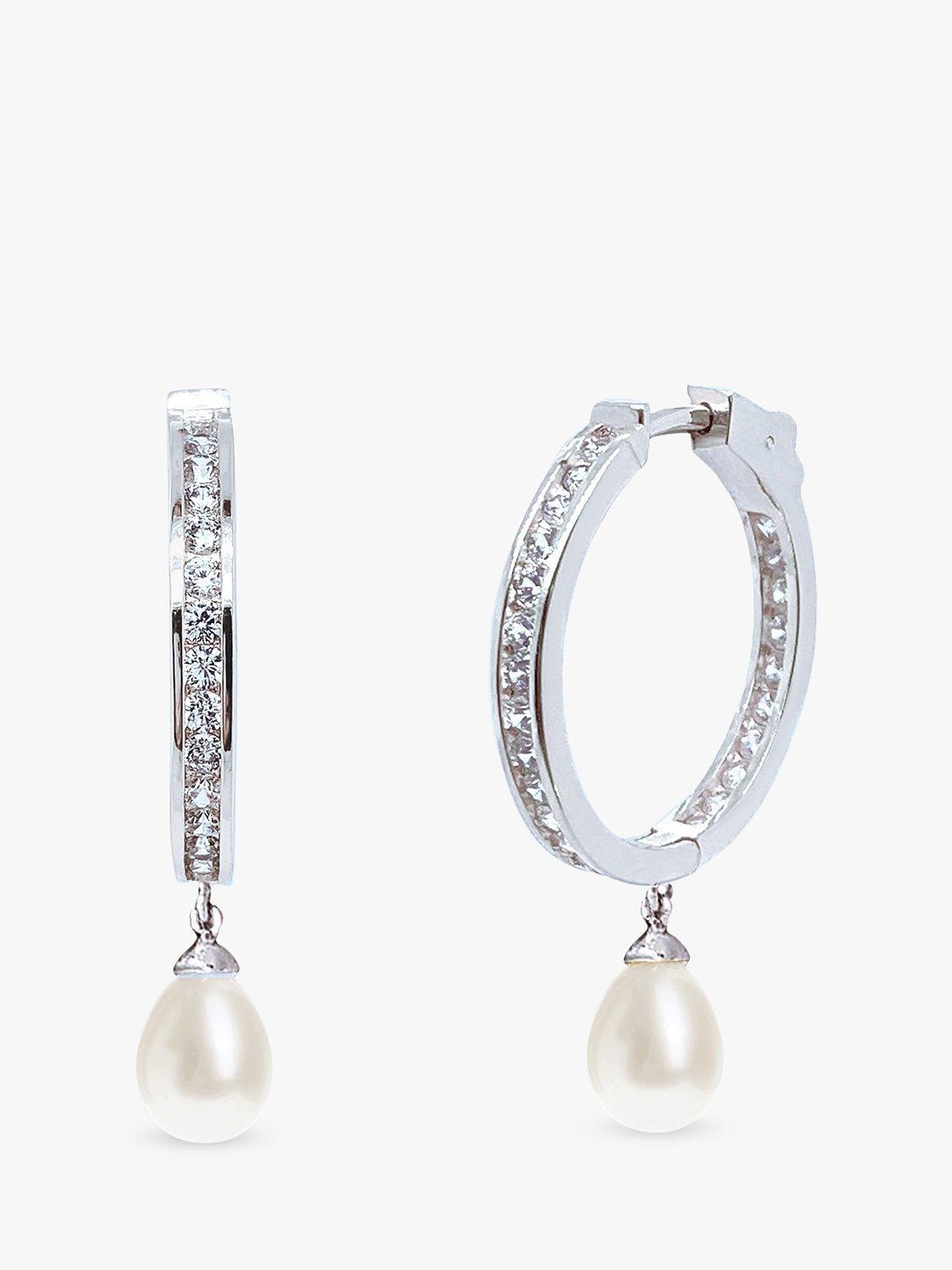 Ivory & Co. Helsinki Crystal & Faux Pearl Hoop Earrings, Silver