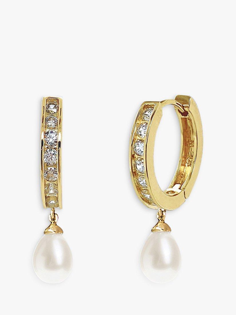 Product image 1 of 4, which shows Ivory & Co. Canterbury Crystal & Teardrop Faux Pearl Hoop Earrings, Gold