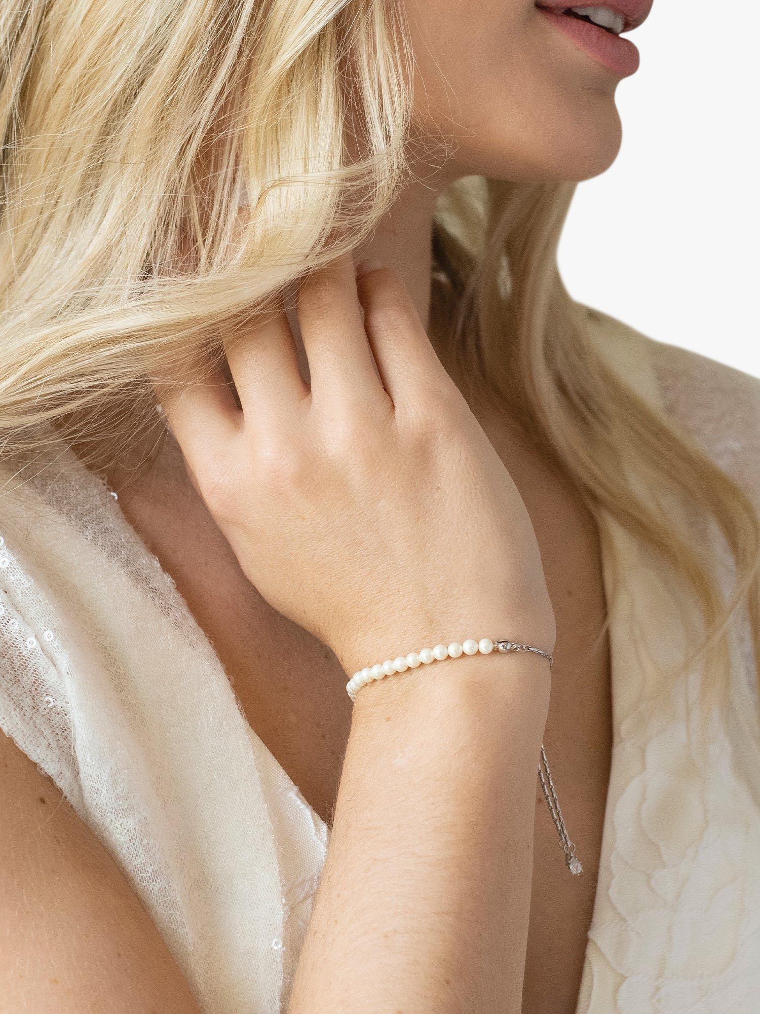 Product image 3 of 5, which shows Ivory & Co. Carlisle Faux Pearl Beaded Bracelet, Silver