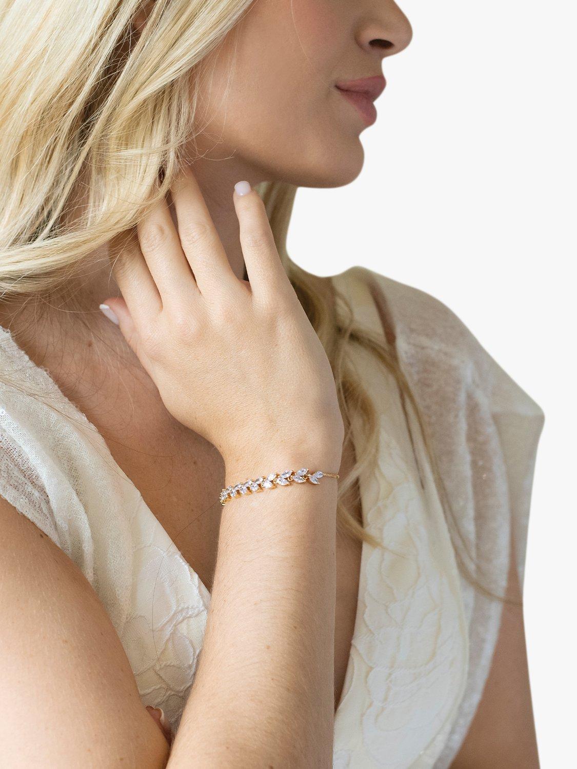 Product image 2 of 5, which shows Ivory & Co. Glastonbury Crystal Leaf Bracelet, Gold