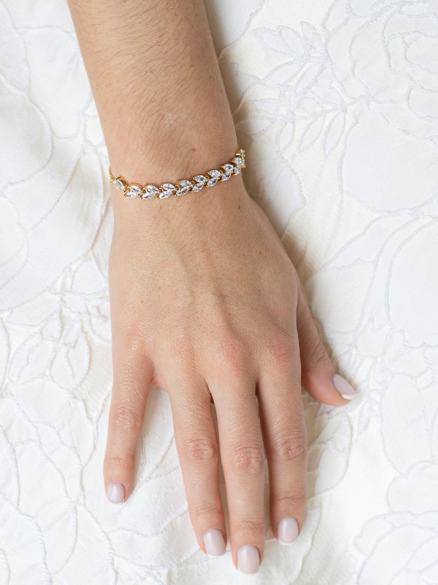 Product image 4 of 5, which shows Ivory & Co. Glastonbury Crystal Leaf Bracelet, Gold