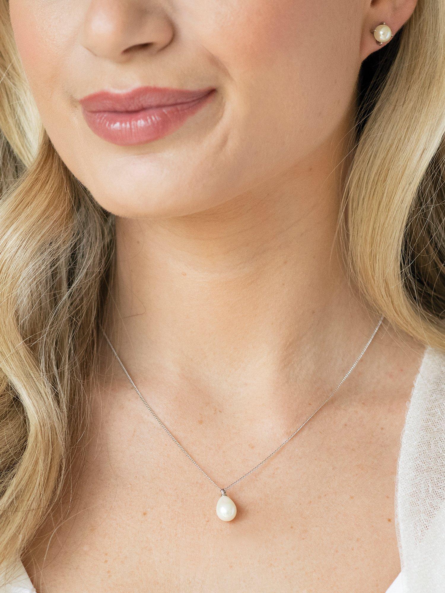 Product image 4 of 5, which shows Ivory & Co. Westbury Faux Pearl Pendant Necklace, Silver