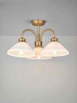 John Lewis Tula Opaline 3 Arm Semi Flush Ceiling Light, Matt Antique Brass, Matt Antique Brass