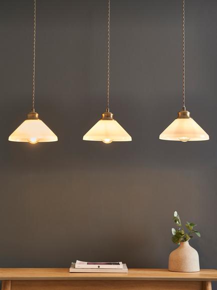 John Lewis Tula 3 Arm Over Diner Bar Ceiling Light - view 2, Matt Antique Brass
