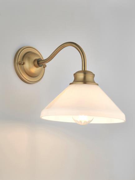 John Lewis Tula Opaline Wall Light, Matt Antique Brass, Matt Antique Brass