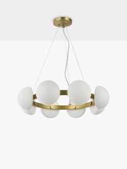 John Lewis Eclipse 8 Hoop Pendant Ceiling Light, Warm Brass/Opal - view 2, Warm Brass/Opal