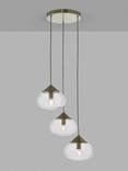 John Lewis Artisan Glass 3 Cluster Pendant Light, Brass/Clear