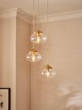 John Lewis Artisan Glass 3 Cluster Pendant Light, Brass/Clear