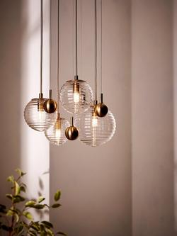 John Lewis Ripples 4 Cluster Ceiling Light, Brass/Clear - view 2, Brass/Clear