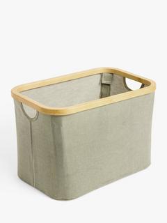 John Lewis Bamboo Rim Open Storage Basket, H25 x W38 x D26cm, Sage