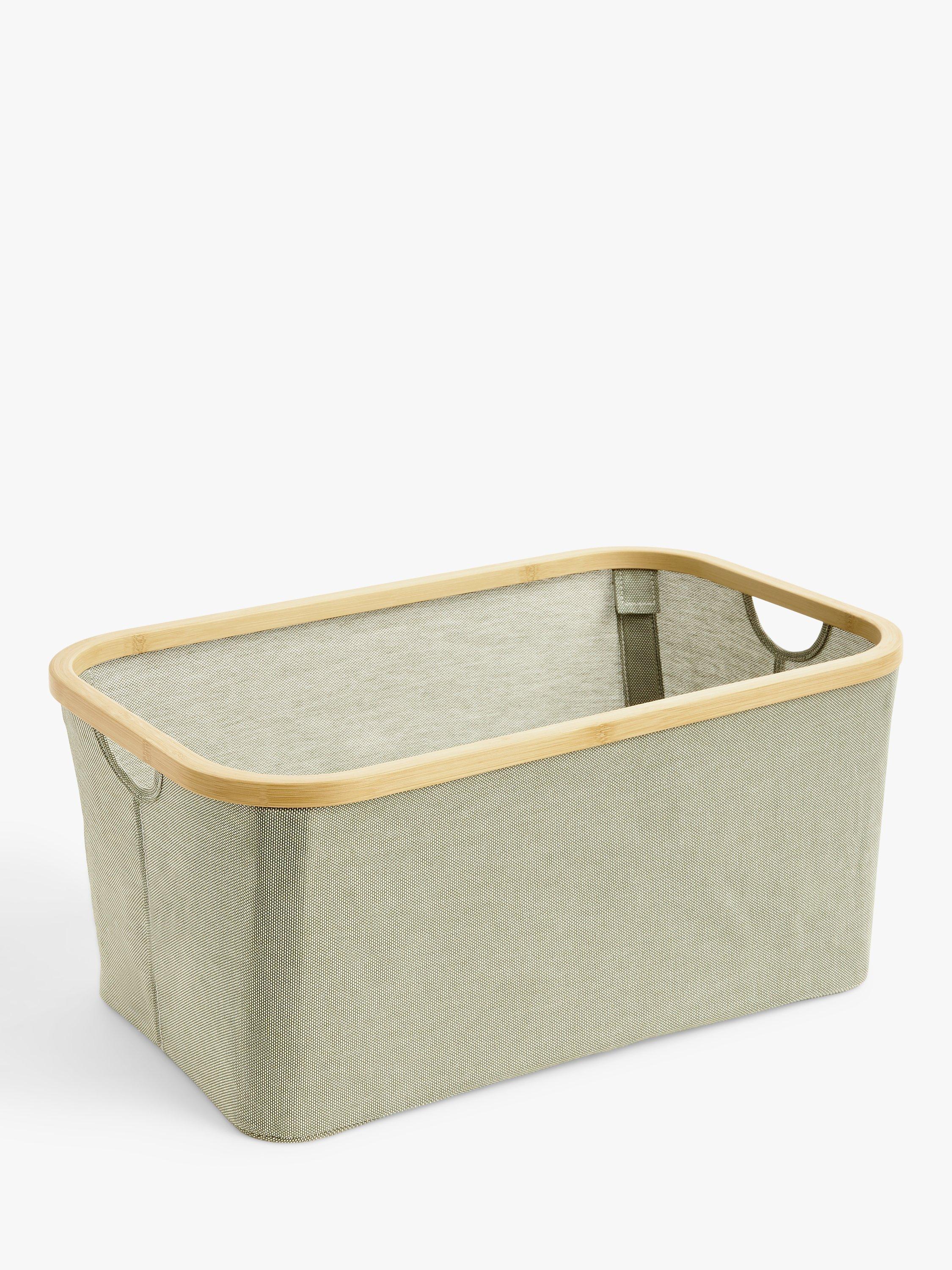 John Lewis Bamboo Rim Open Storage Basket, H25 x W53.4 x D33cm, Sage