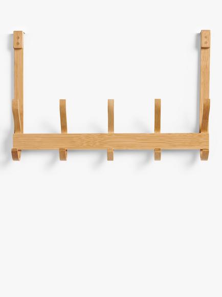 John Lewis Bamboo Over Door Hanging Rack, 5 Hooks, Natural - view 2, Bamboo