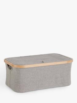John Lewis Bamboo Rim Lidded Storage Basket, H16 x W38 x D26cm, Grey