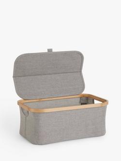 John Lewis Bamboo Rim Lidded Storage Basket, H16 x W38 x D26cm - view 2, Grey